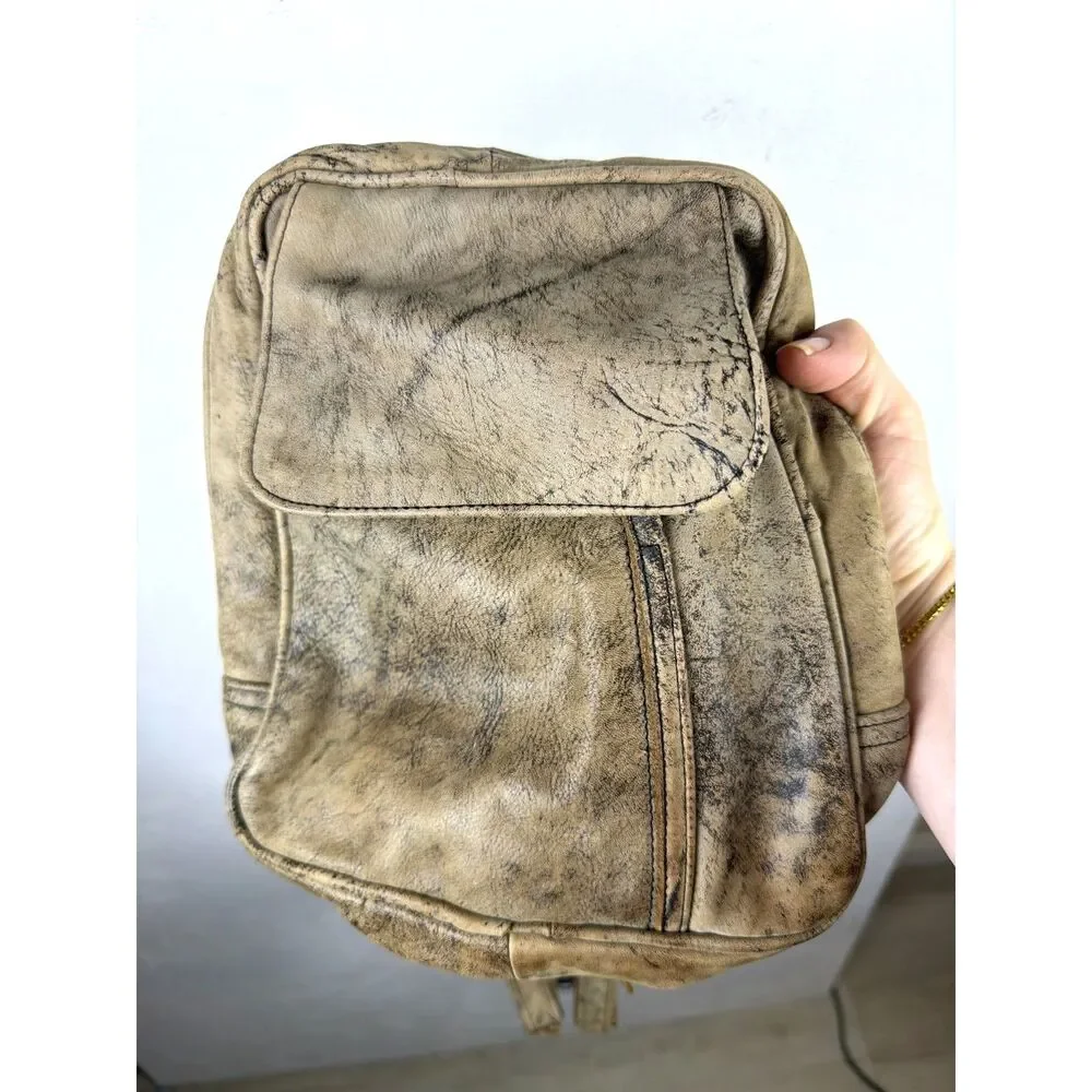 Genuine Leather Distressed Convertible Crossbody Backpack Tan Hecho en Mexico